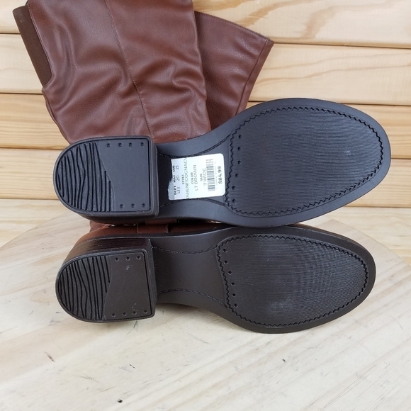 Apt 9 Knee High IRENE Fashion Boots Brown Cognac Faux Leather 1/4 Zip Women's 7W - Picture 10 of 12